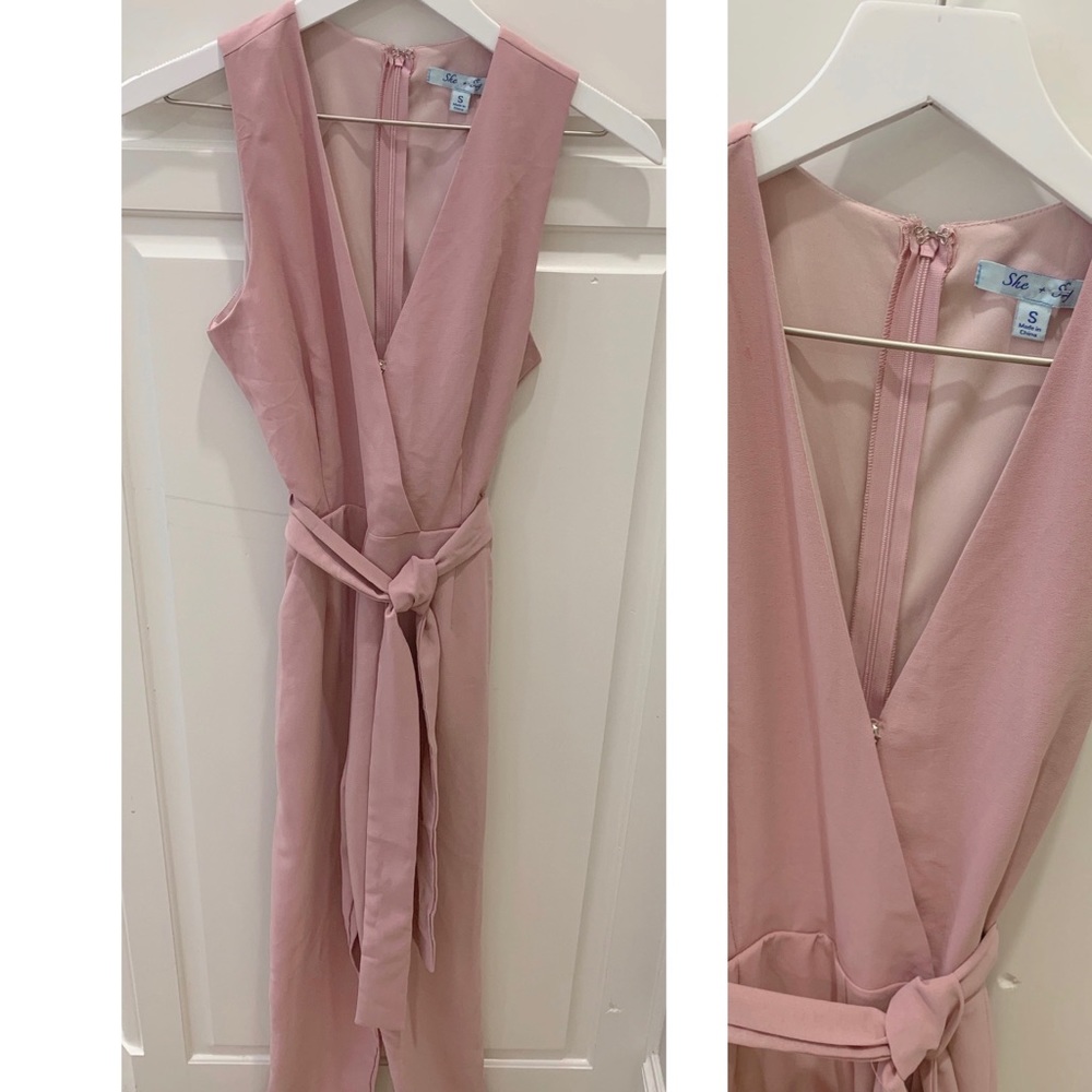 She + Sky Pale Blush Pink Jumpsuit - Picture 3 of 6